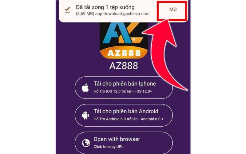 Bấm mở sau khi tệp đã tải xuống